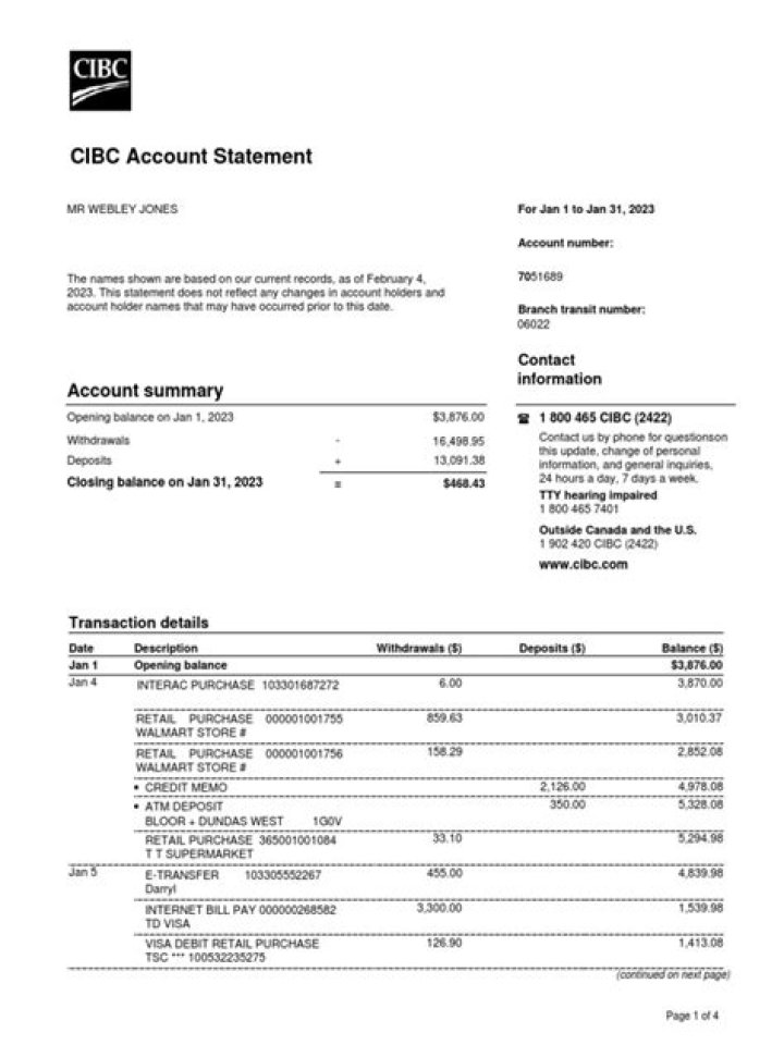 How do I get a bank statement CIBC?