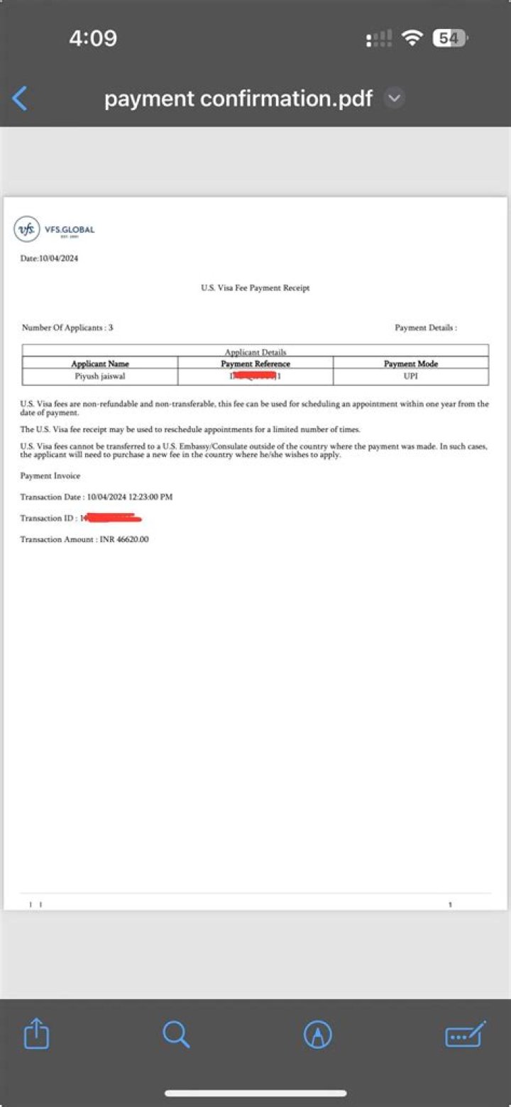 How do I get a visa fee receipt?
