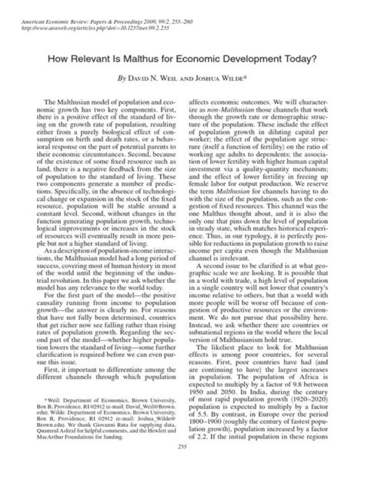 How relevant is Malthus for economic development today?