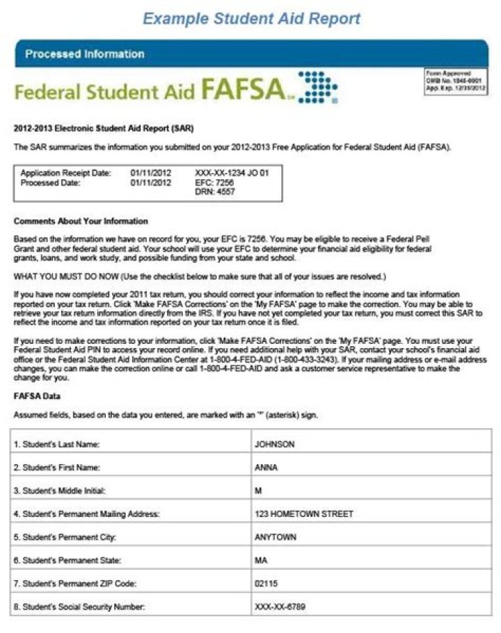 Is EFC on Student Aid Report?