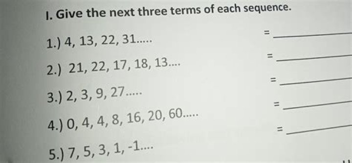 What are the next three terms of the sequence 1/4 9?