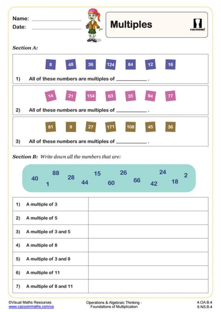 What are three multiples for 4?