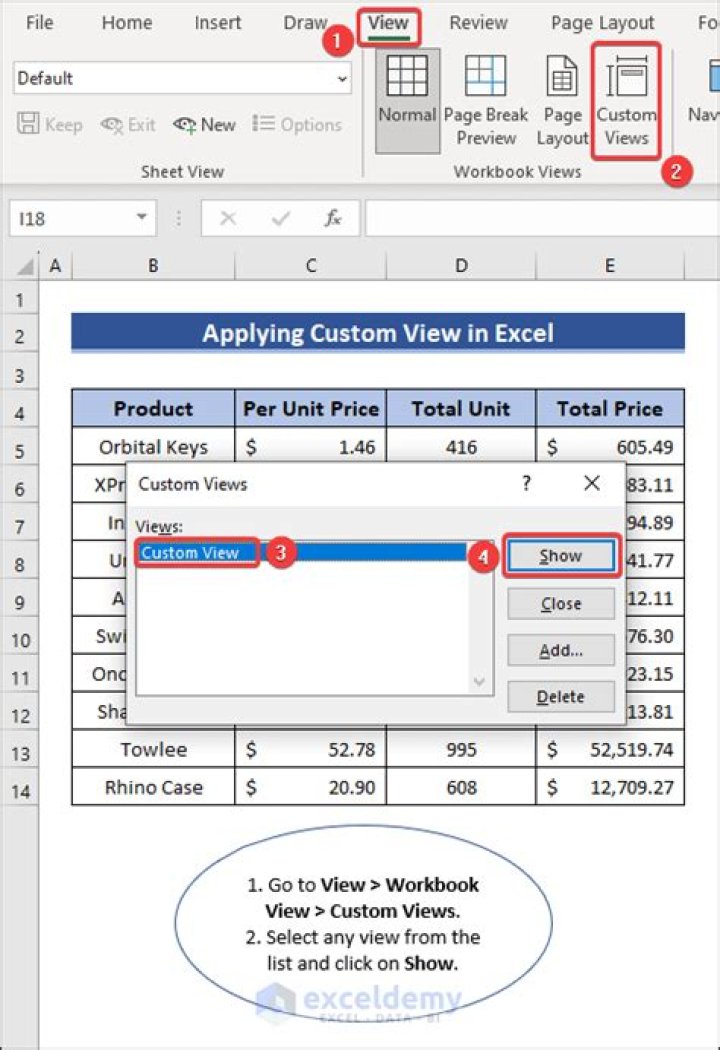 What does custom view in Excel do?