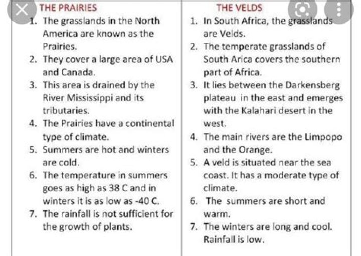 What is difference between velds and prairies?