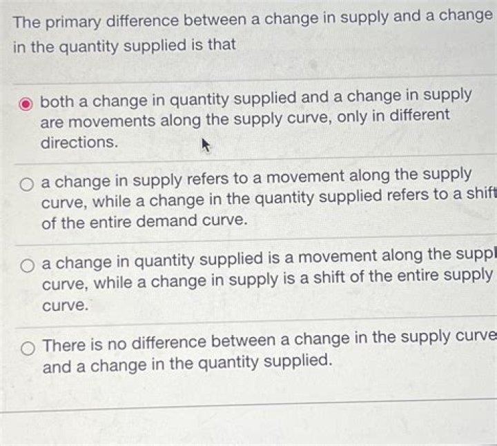 What is the difference between a change in supply and a change in quantity supplied quizlet?