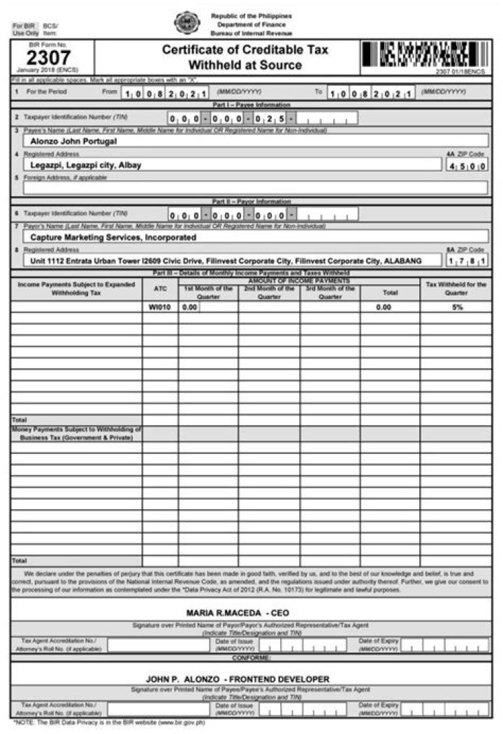 When to use BIR form 2306 and 2307?