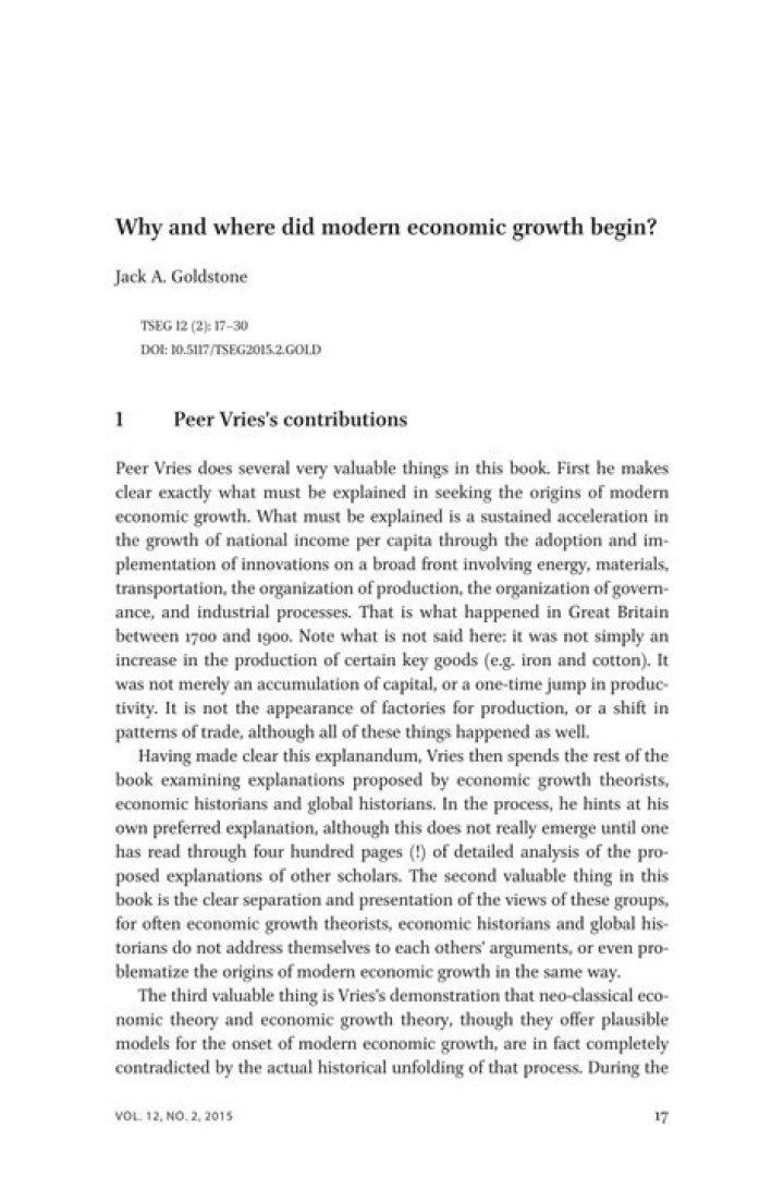 Where did modern economic growth begin?